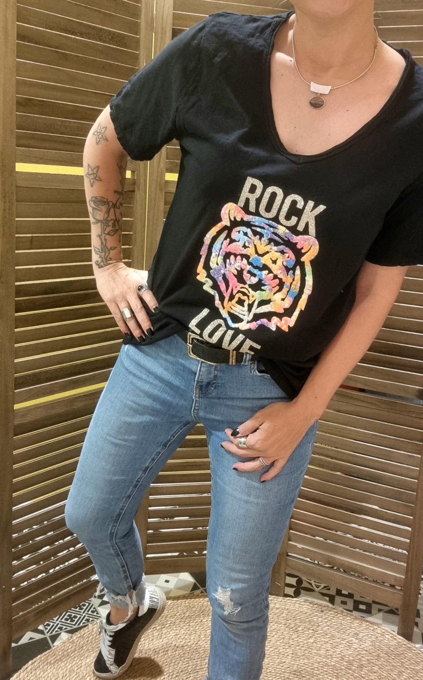 Tee Shirt Rock Love Tiger Noir