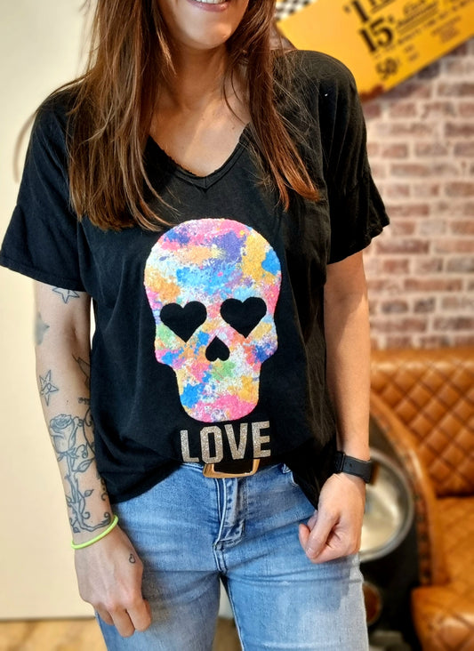 Tee Shirt Love Skull Noir