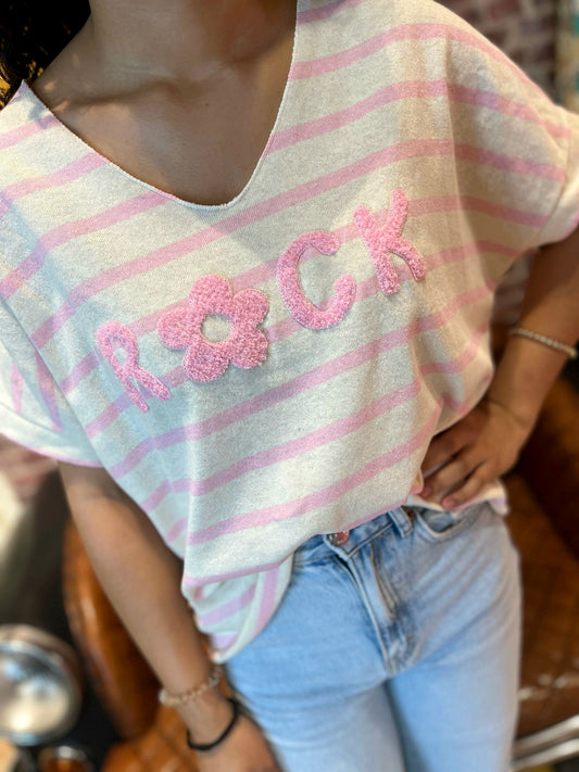 Tee Shirt Rayé Rock Flower Rose